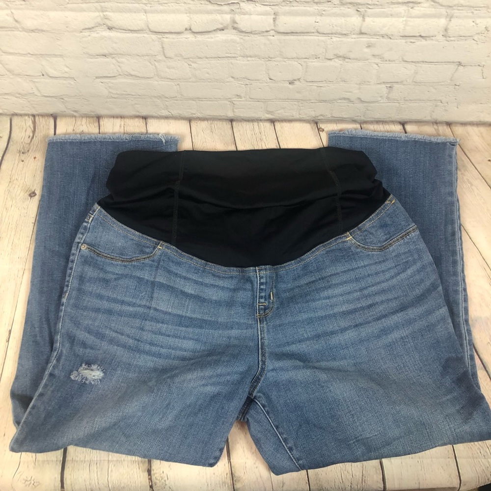 Isabel Maternity Distressed Straight Crop Jeans with Frayed Hem SZ 16 - Picture 2 of 11